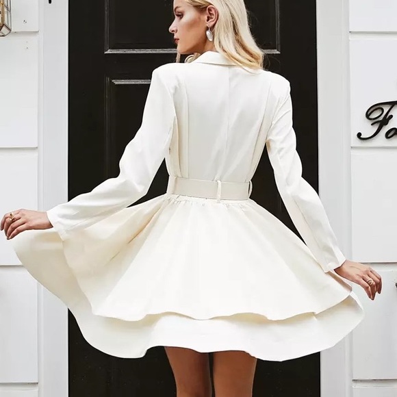 White Flare Layered Dress with Belt - Picture 3 of 6